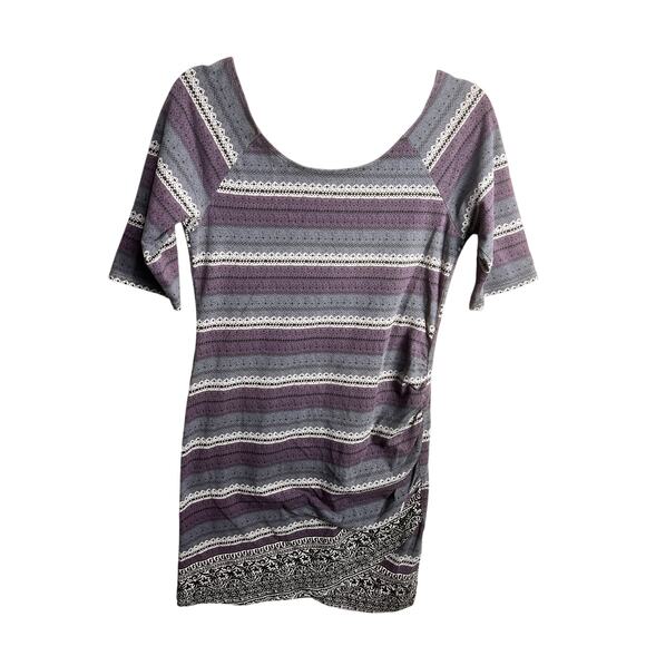 Free People Striped Bodycon Scoop Neck Mini Dress Purple Boho Sz L Cocktail - Picture 1 of 16